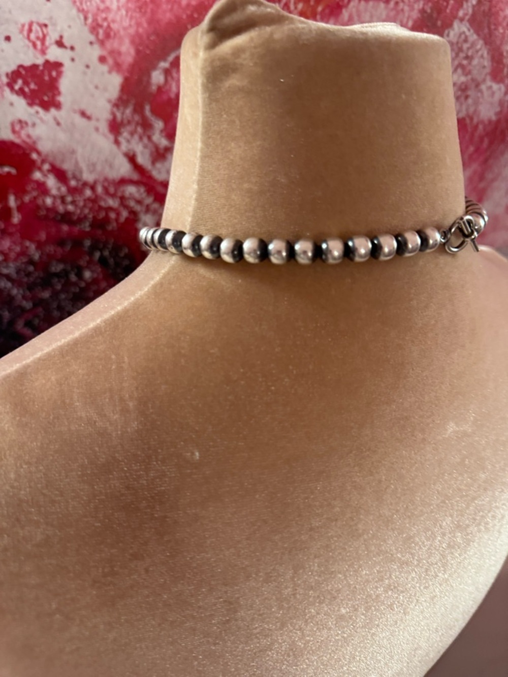 Sterling Navajo Pearl Beaded Choker Necklace - Picture 2 of 7